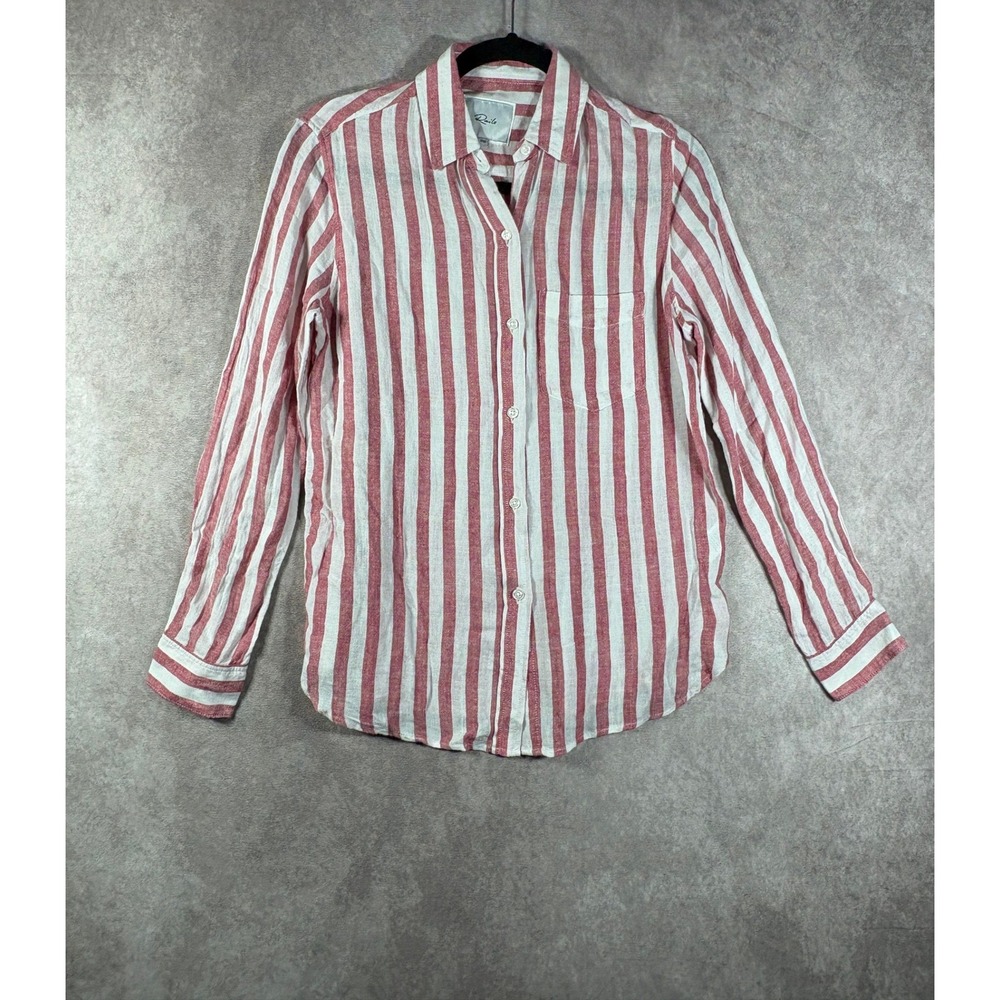 Rails Button Down Shirt Womens Size XXS Red Carmine Stripe Charli Linen Blend LS
